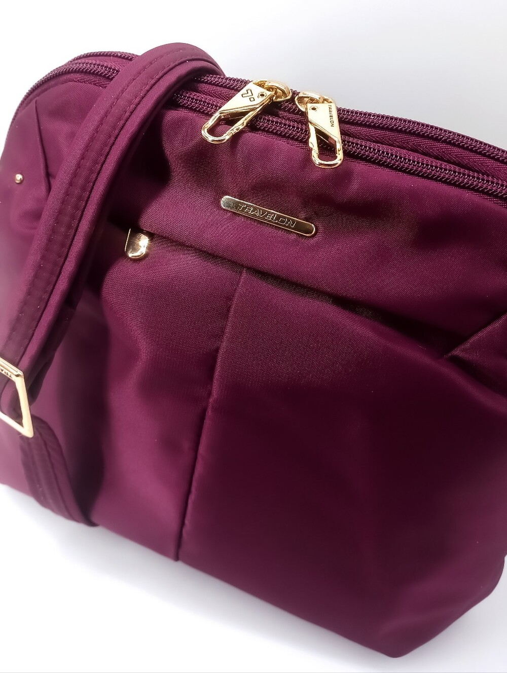 New RFID Travelon Anti-Theft Triple Compartment Ballistic Nylon Plum Crossbody